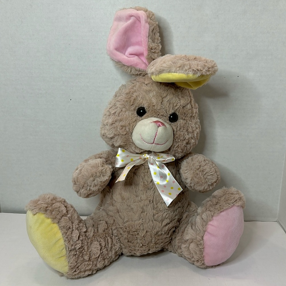 KellyToy Tan Easter Rabbit Bunny Plush Pastel Feet and Ears Stuffed Animal